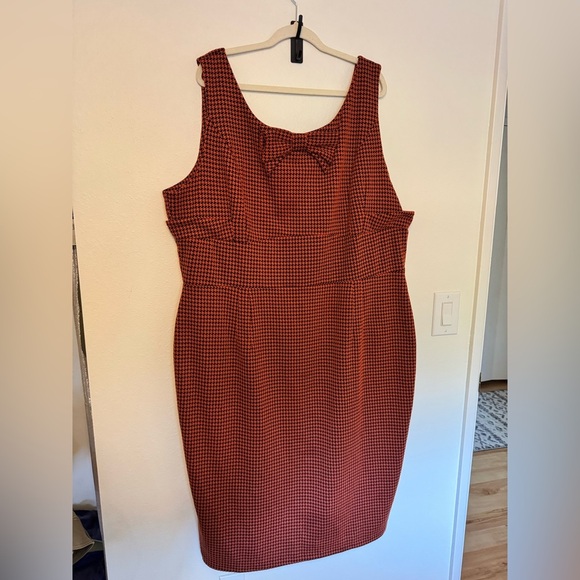 Stop Staring Paola Dress Orange Houndstooth Bow Retro Pinup Plus Size 4X EUC - Picture 2 of 8